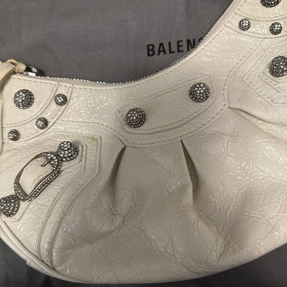 Balenciaga Le Cagole XS shoulder bag with rhinestones in white - Picture 7 of 8